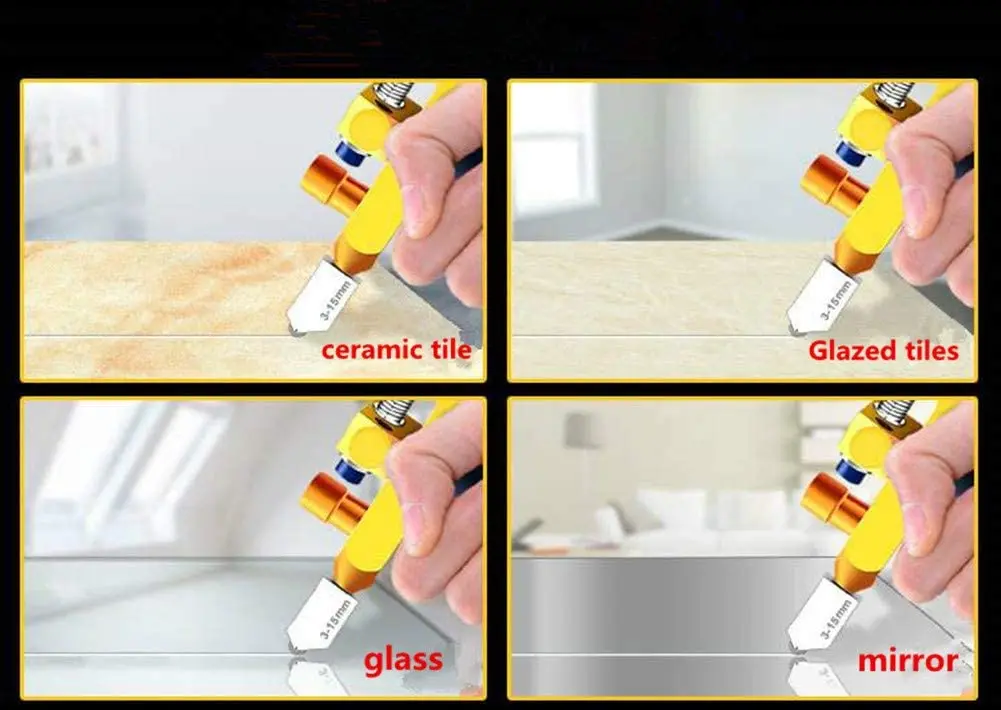 Glass Cutter Tool Kit, DIY Home Kit 2 Blades & 4 Pads Tile Cutter Hand Tool, glass cutter Tile Cutter