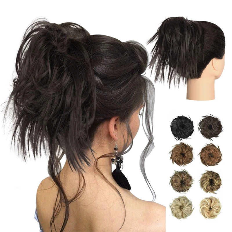 Пушистые волосы для наращивания, кудрявый пучок, пучок волос, кусок, синтетический конский хвост, резинки для волос с эластичной резинкой