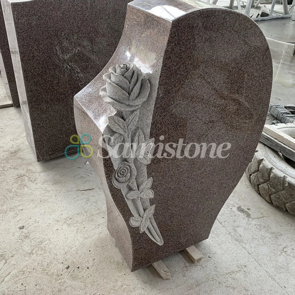 50inchx8inchx30inch Double Angel with Heart Upright Headstone American Style Tombstone and Monument Carvings