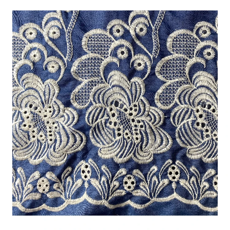Урожай 100% хлопок джинсовые потертые Флора границы Вышивка Ткань для женщин и девочек