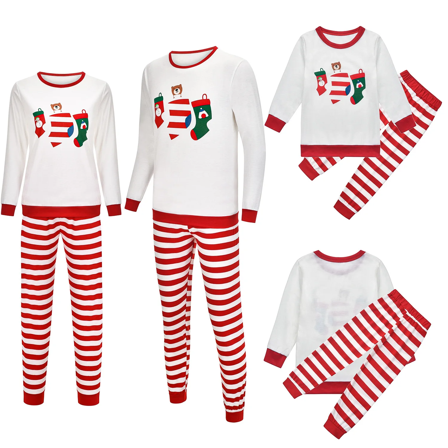 2021Amazon wish homewear striped family suit christmas socks printed parent-child pajamas