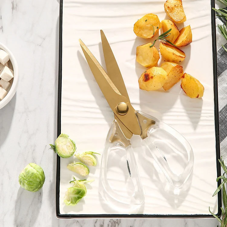 Russia Market Hot Sell Heavy Duty 8 Inch  Kitchen Scissors with Gold Coating and  Acrylic Handle