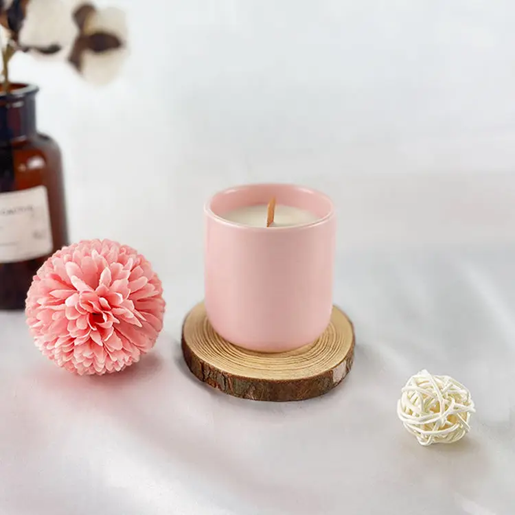 Wholesale Custom Decoration Ceramic Jar Round Ceramic Wood Wick Soy Wax Scented Candles