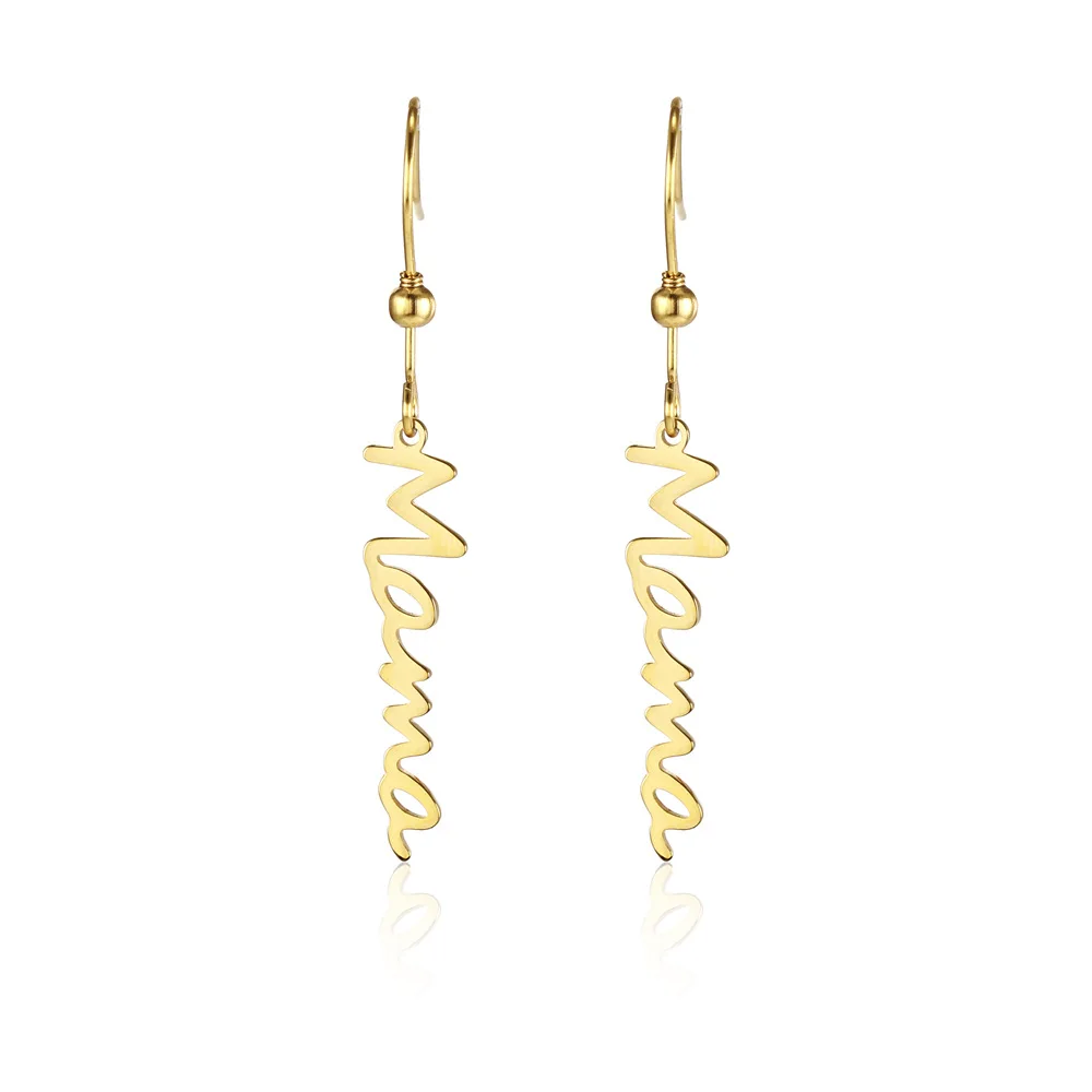  Personalized Long Hoop Earrings Stainless Steel Gifts Mama Letter Initial Stud
