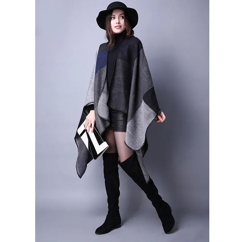 2022 Hot Selling Reversible Shawl Poncho Double Faced Tassels Oversized New Fashion Style Lady Women
