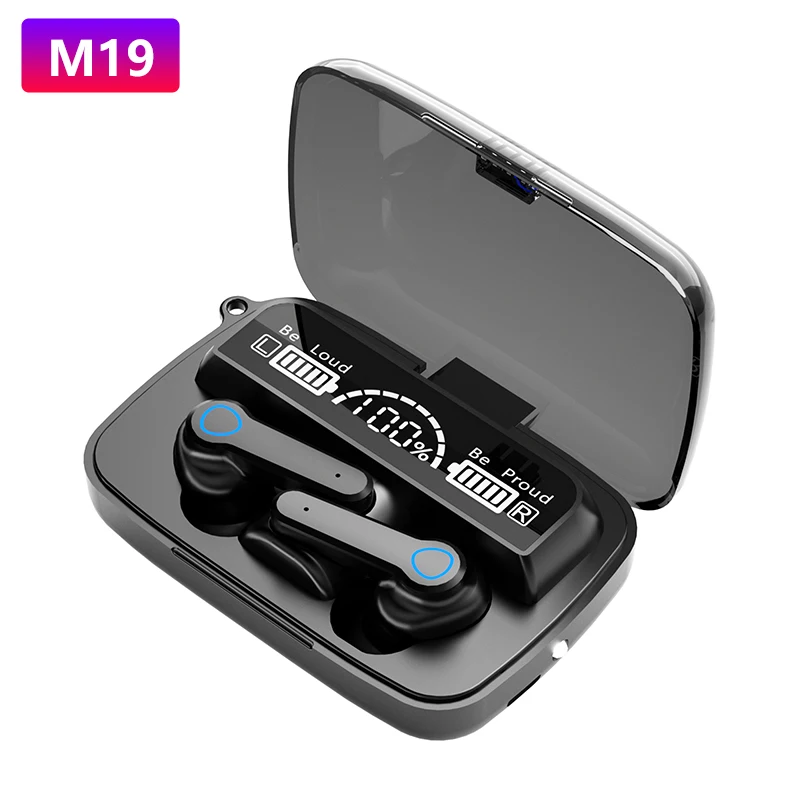 hearphones m19 new tws bt earbud touch waterproof led display sport music headset wireless earphone audifonos