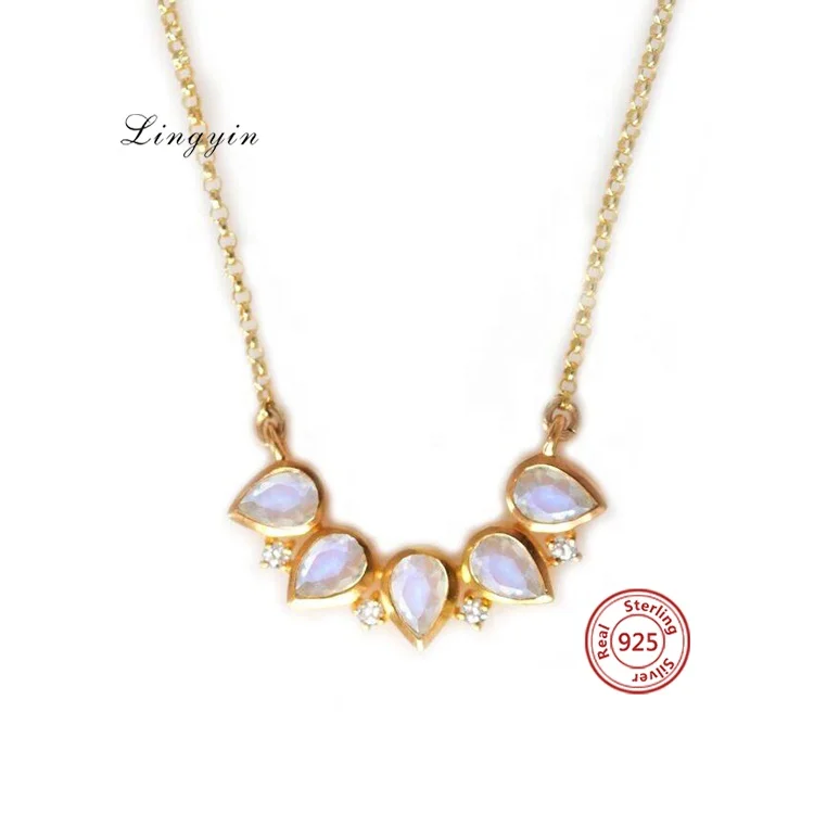 Pendant Jewelry Shine Gemstone S925 Sterling Silver Pear Shaped Moonstone Necklace for Women 14k Gold Picture Scar Link Chain