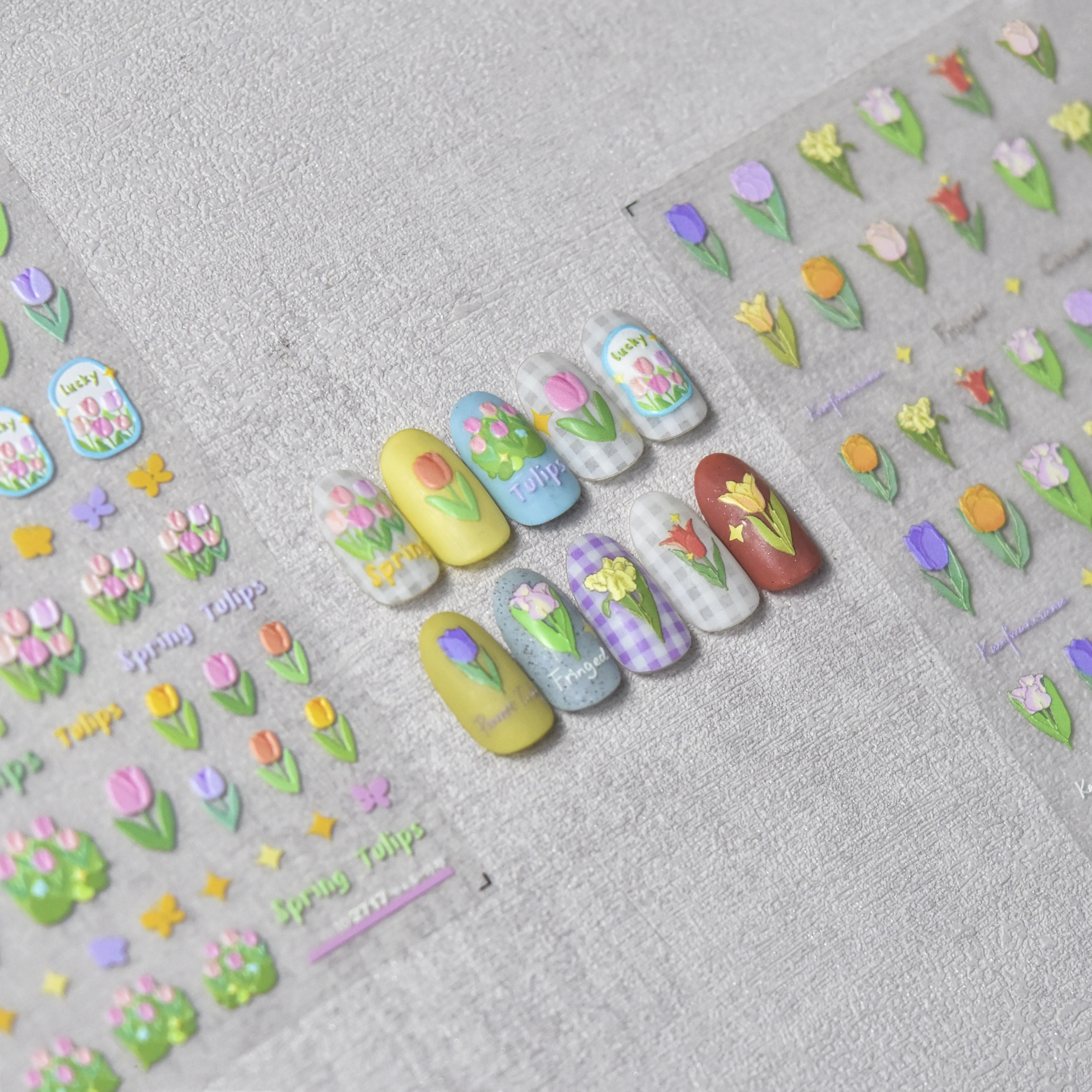 nail sticker factory wholesale tomoni sticker self-adhesive spring tulip flowers 5d emboss stickers for nail