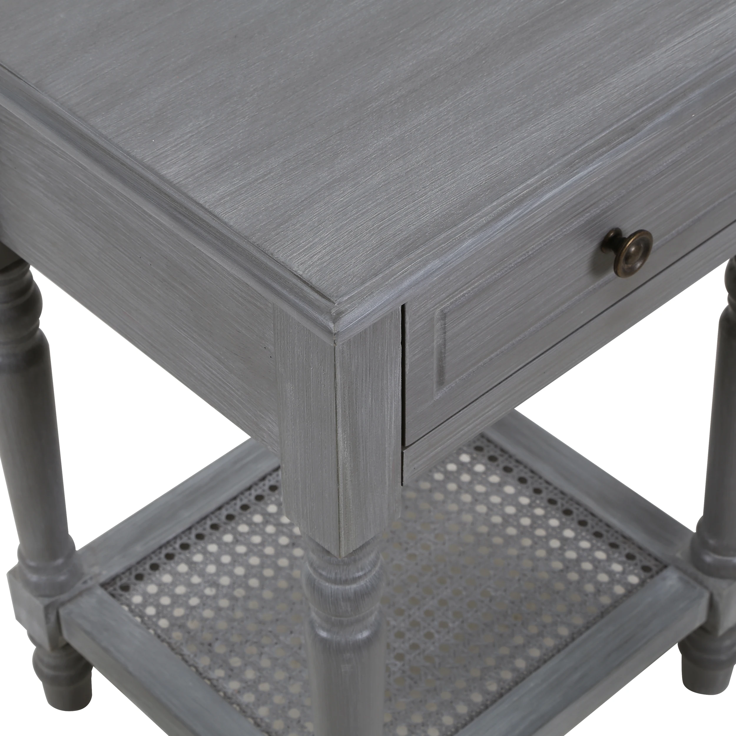 Retro Furniture Wicker Weave Bottom Frame With Drawer Storage Nightstand