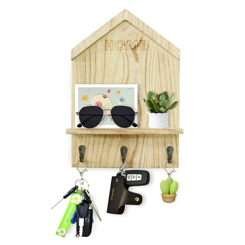 Wall Mounted multi-functional Chalkboard Mail Holder Bamboo Rack keys hooks holder rack bamboo wood key rack with shelf