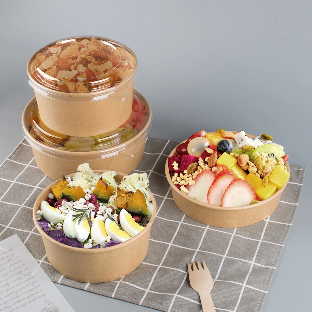 Wholesale Cheap Price Kraft Paper Salad Bowl Round Shape Salad Bowl Eco Friend Round Paper Bowl