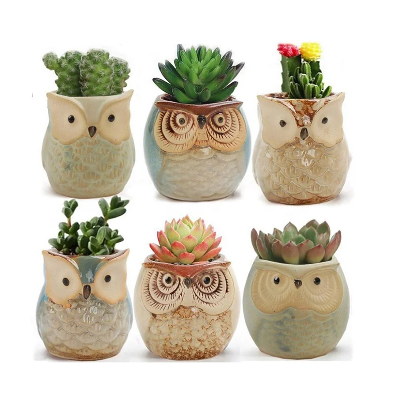 ceramic mini  owl porcelain flower pot planter for home decoration