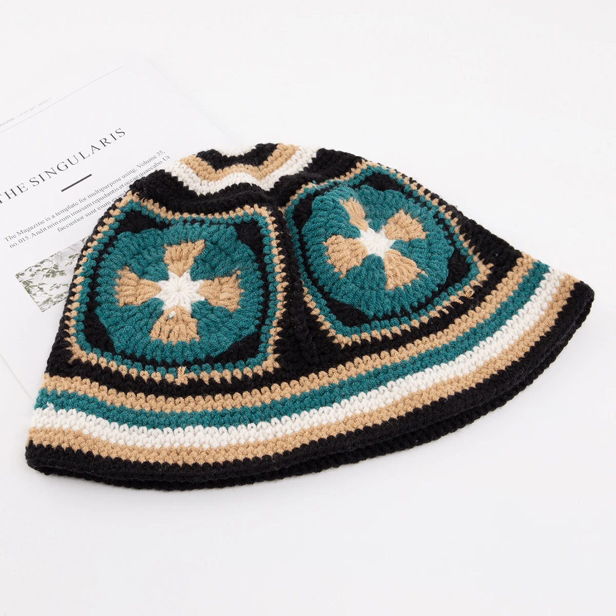 Designer Custom Knitted Flower Decor Bucket Crochet Sun Hats for Women