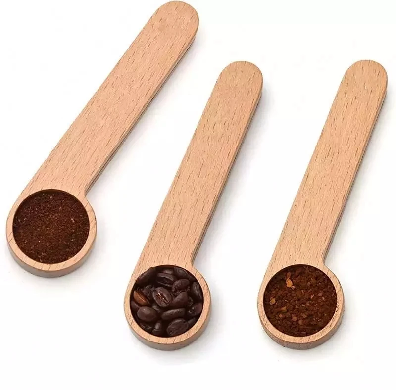 Amazon Hotsale Long Handle Beech Wooden Coffee Scoop With Clip
