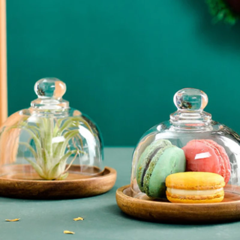 Mini Dessert Plate, Cake Stand with Dome lid,  acacia wood Dessert Plate with Soy Sauce Dish set