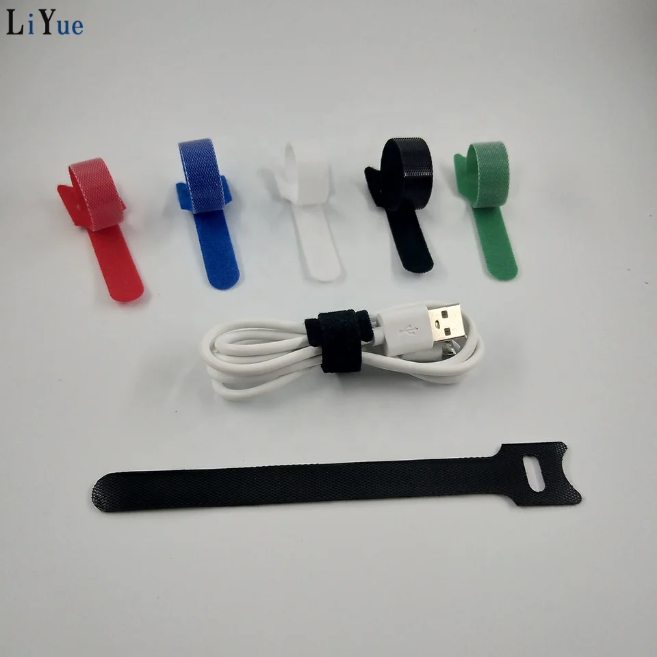 hook for fish logo custom Black Cable Connectors hook and loop cable tie strap back to back ribbon