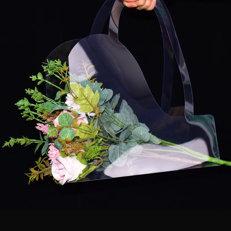 Fashion flower handbag florist supplies PET transparent bouquet gift bag
