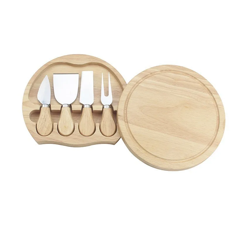 Набор круглых вращающихся кухонных досок из резиновой древесины набор ножей и вилок для хранения посуды