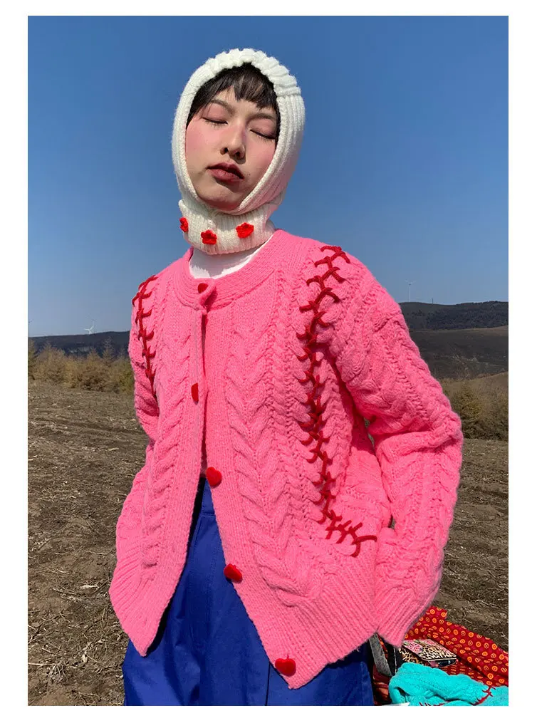 Twist sweater women fall winter loose cardigan all match long sleeved knitted top