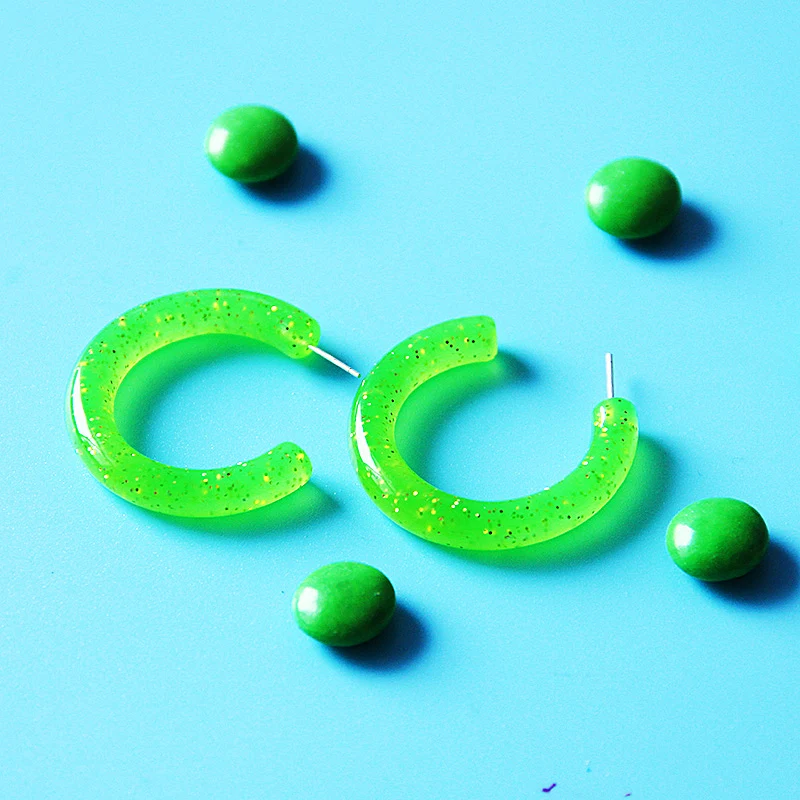 V&R Fashion jewelry 925 Sterling silver post earring transparent pink green neon yellow Acrylic hoop earrings