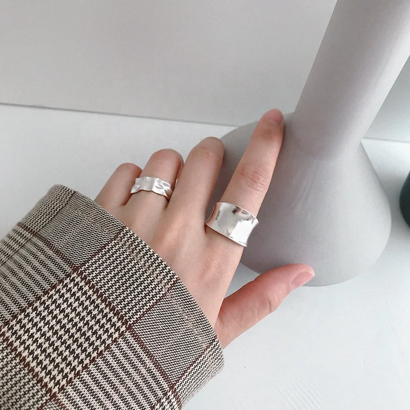 Korean version of irregular concave-convex gold and silver foil paper pattern open ring