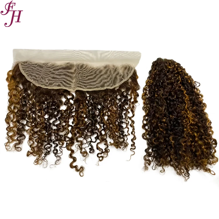 FH Wholesale P4/27 Colored 13x4 Lace Frontal Pissy Curl Hair Unprocessed Natural  Virgin Human Hair Bundles