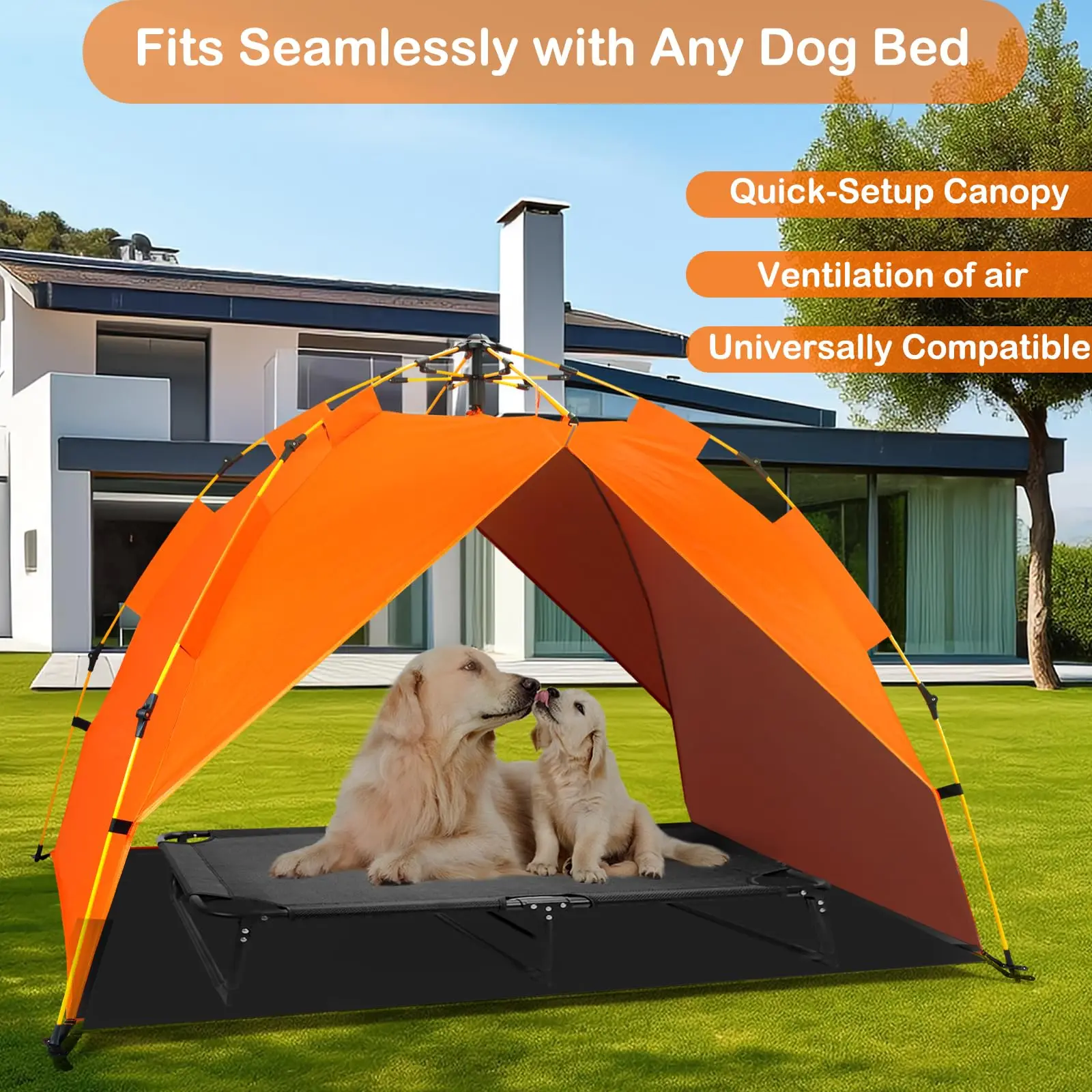Outdoor Orange Pop up Pet Dog Friendly Canopy Tent Bed Extra Large With Sun Shade Rain Shelter Umbrella for Dogs Outside Camping