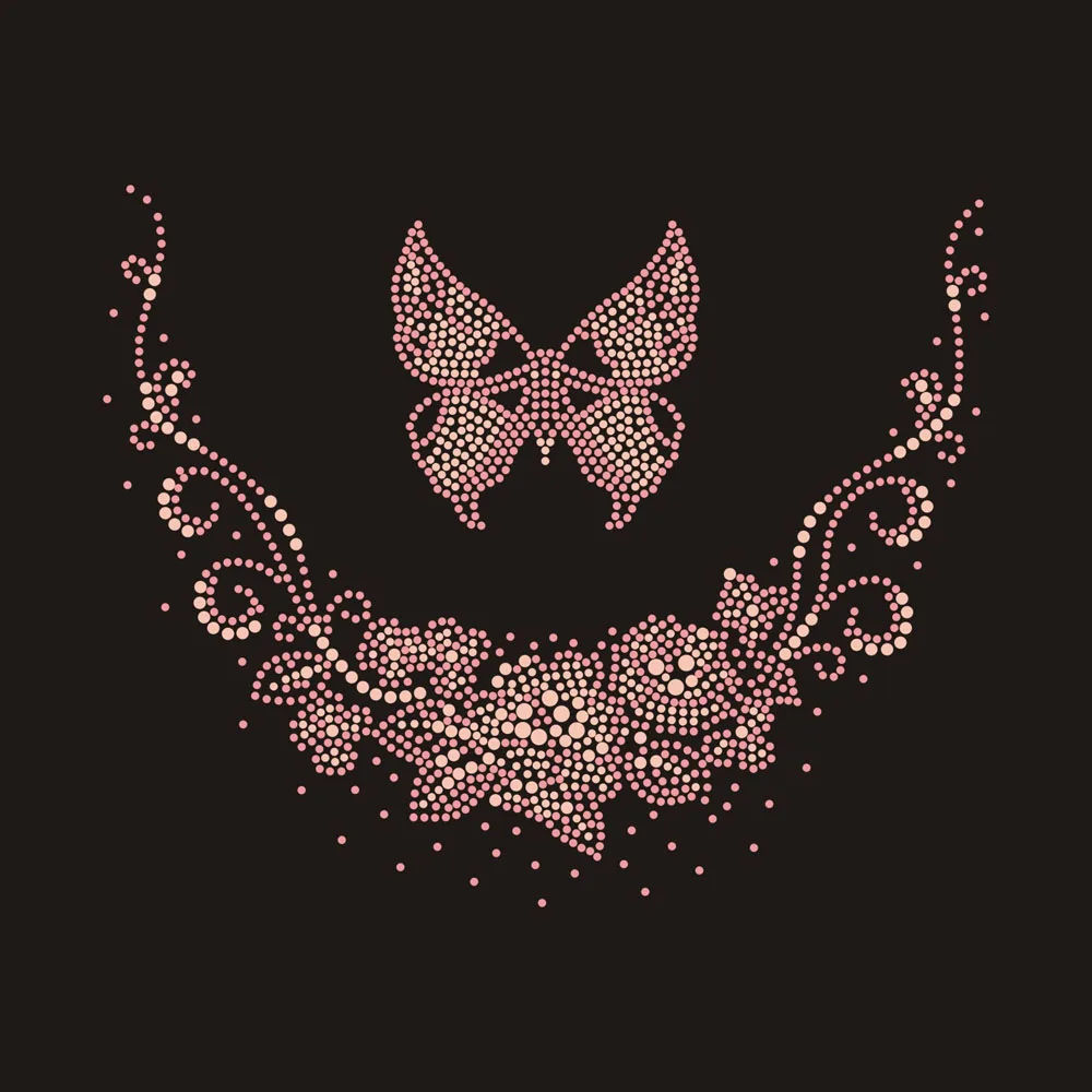 Factory Wholesale custom iron on tshirt transfer Bling Colorful butterfly rhinestone hot fix motifs design