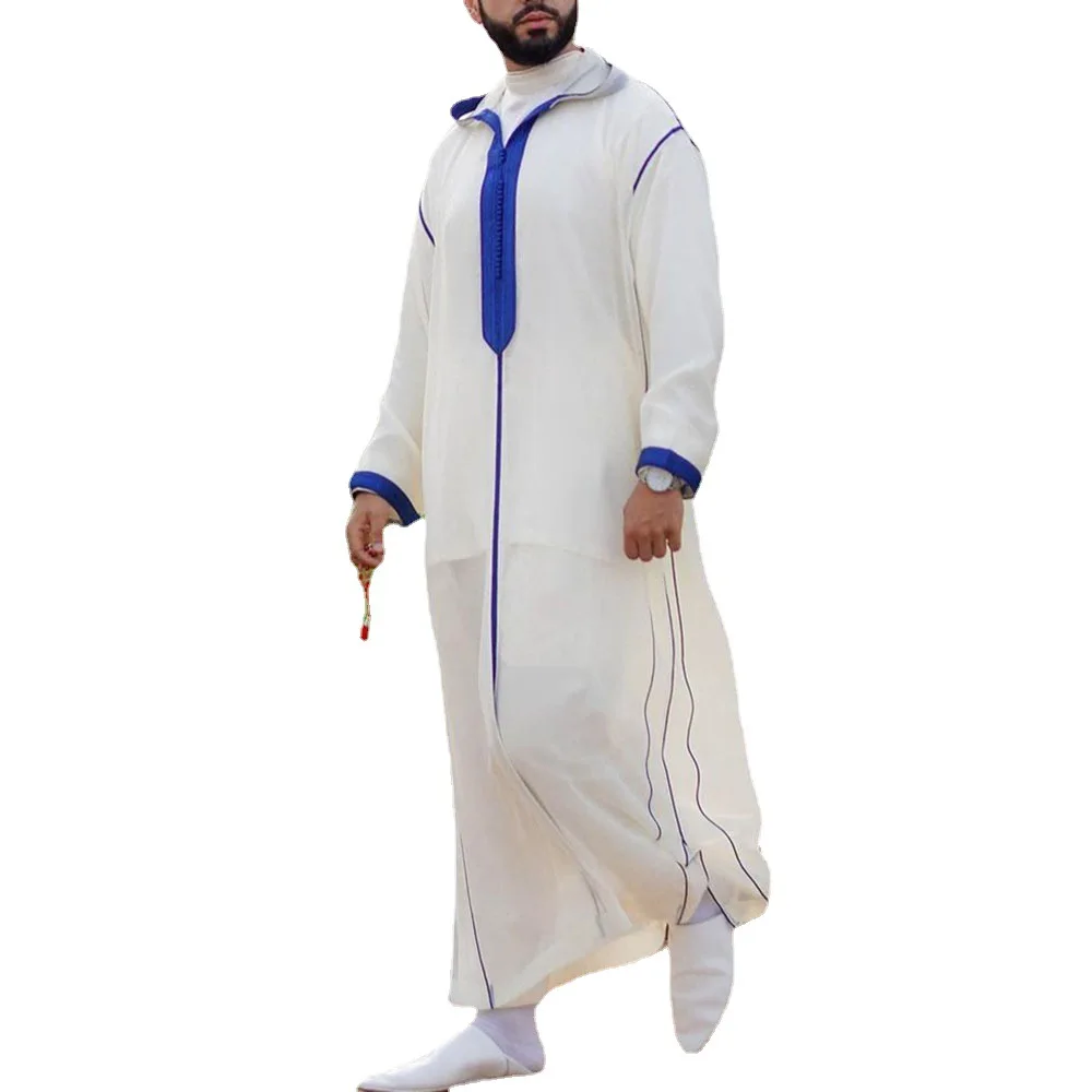 Лидер продаж Исламская одежда Djellaba с капюшоном Jubbah Qamis Bisht марокканский халат длинным рукавом для мужчин мусульман