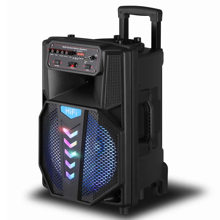 
12 inch Movable drawbar battery portable speaker outdoor speaker with trolley 