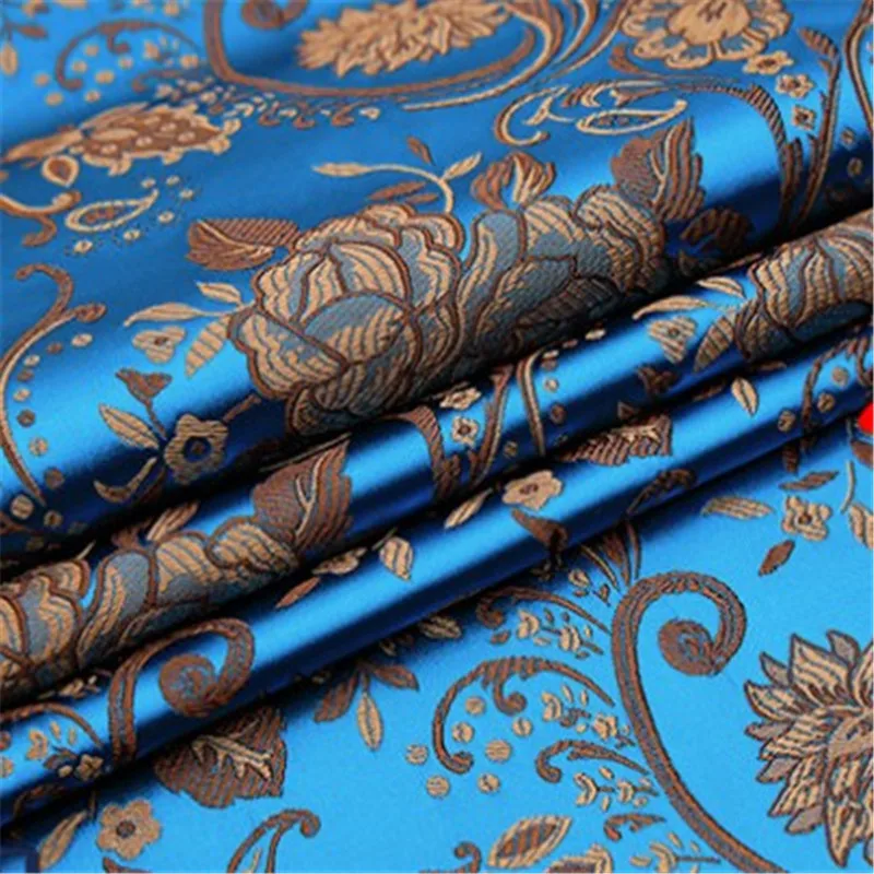 New Arrival Classic Fashion Blue Flower Leaves Jacquard Brocade Fabric for Men Women Kimono Cloth