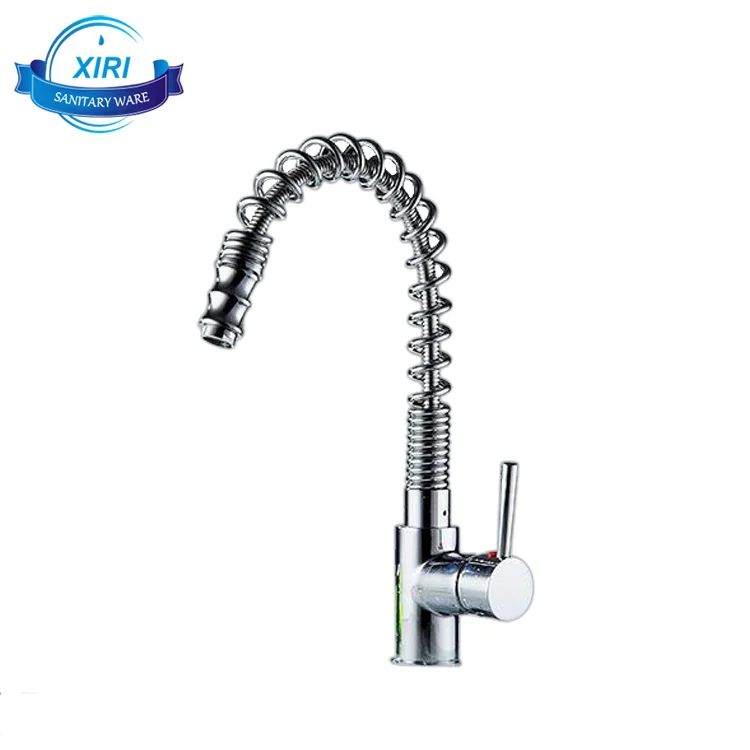 Brass Pull-Out Kitchen Sink Faucet Spring Chromed Kitchen Faucet Taps With Flexible Hose Hot And Cold Water Basin Mixer XR808-08