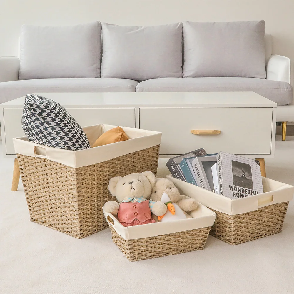 LINDON Removable Liner Versatile Wicker Organization Baskets Hand Woven Storage Basket