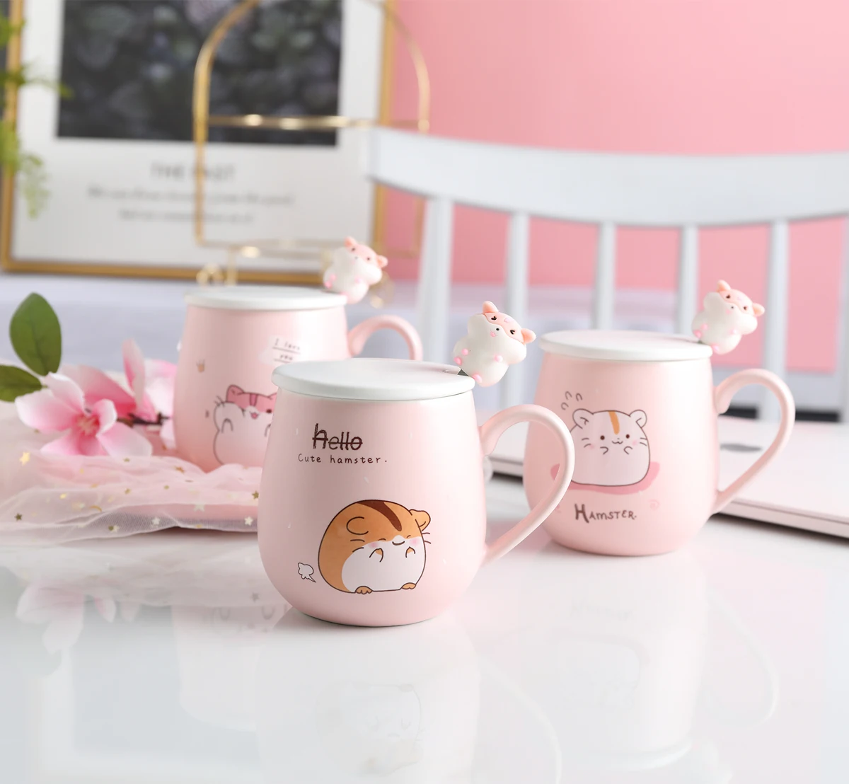 Creative and Practical Cute Cartoon Ceramic Mug with Lid Spoon Milk Unique Gift Coffee Mugs
