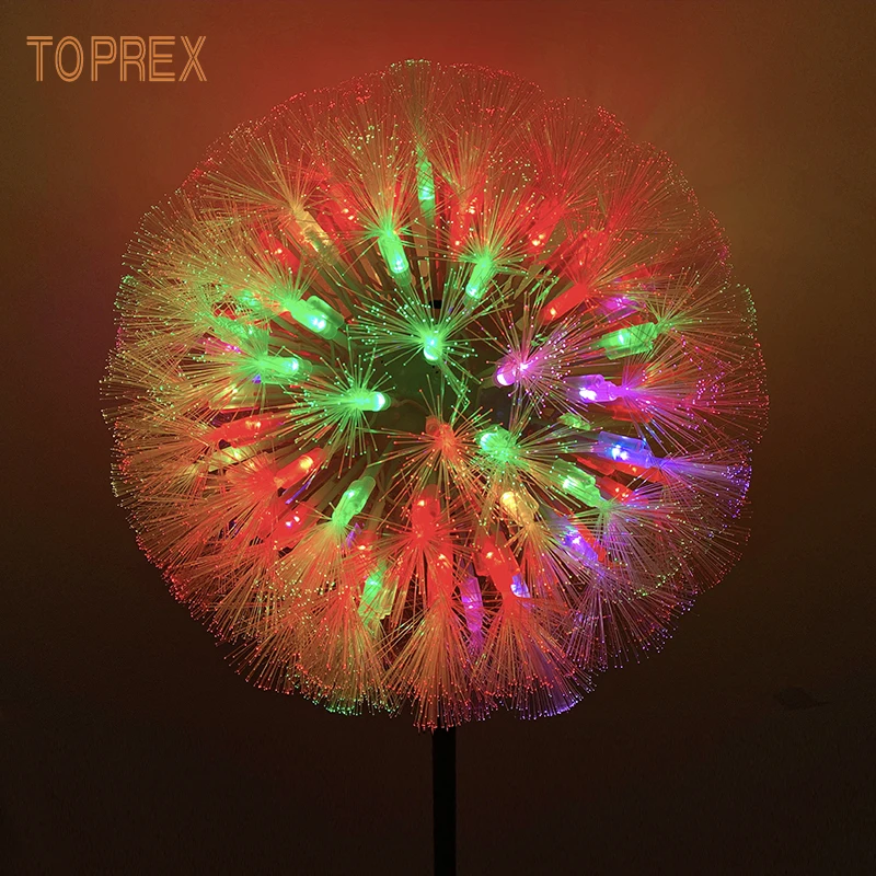 outdoor yard art metal frame fibre optic led lighted dandelion flowers light