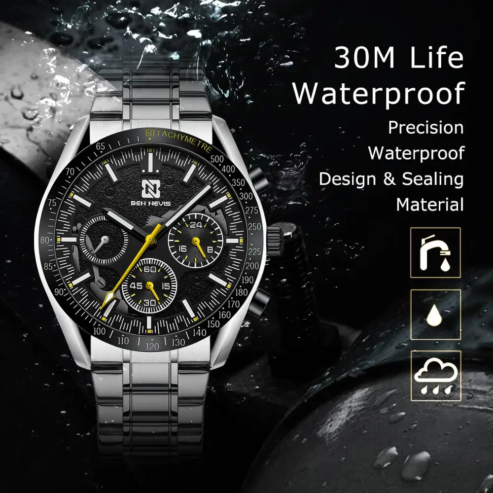 Custom Logo 3ATM Water Resistant Chronograph Wrist Watch China Movement Luxury Watches OEM Man Sport Watch