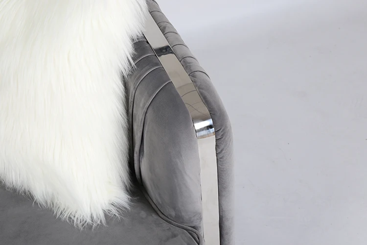 Luxury Living Room Gray Stainless Steel Sofa Designs Comes With Two Different Pillows