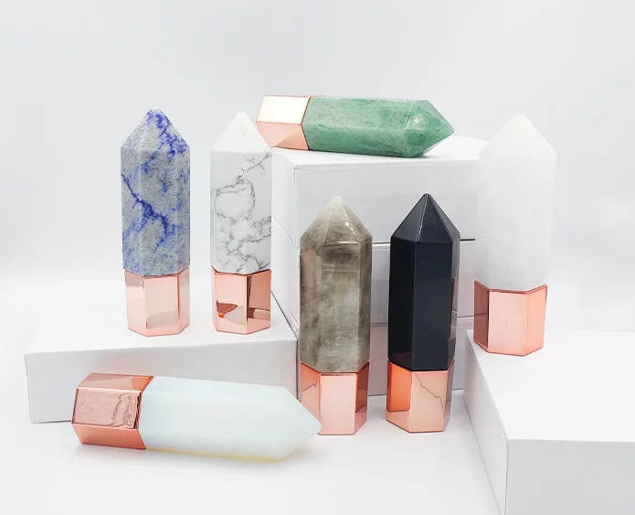 4 in 1 10ml crystal gemstone jade roller massager oil roller bottle, roller bottle for essential oil, crystal roller bottle