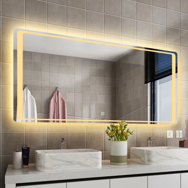 2021 Ip44 Безрамное современное изящное роскошное большое зеркало для ванной со светодиодной подсветкой