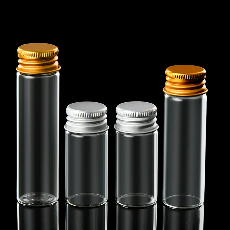 High Borosilicate Glass Storage Tube 10Ml Slim Cylinder Glass Roll On Bottle With Cap Storage Jar With Aluminum Screw Lid