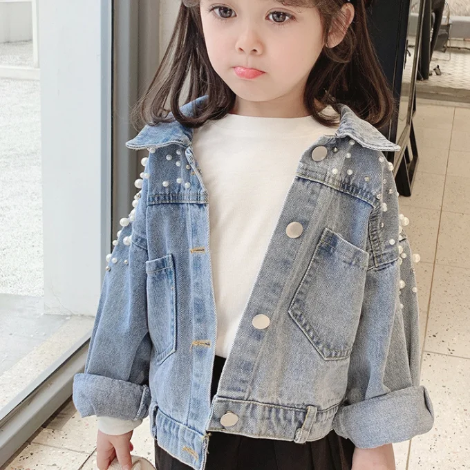 
SE6652 Fashion meets fun wholesale lovely kids girl pearl denim jacket 