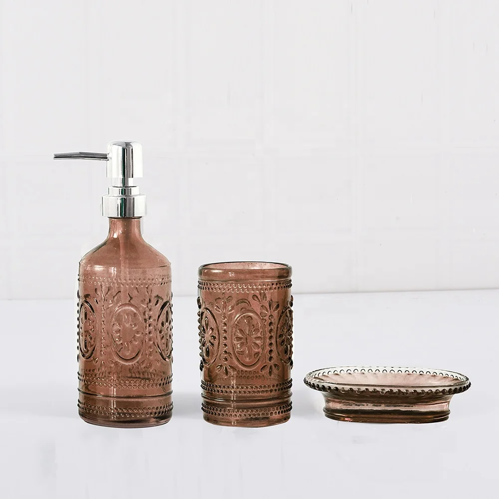 Luxury designer 3 pieces glass antique bathroom accessories set Bathroom Products Accessories