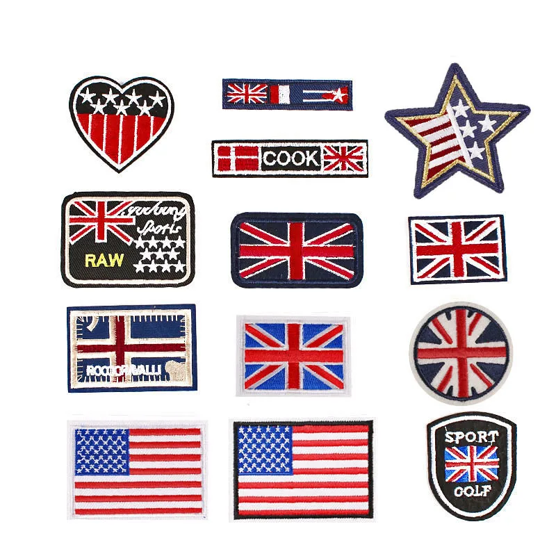 Manufacture Custom Flag Logo Embroidered Badges Iron-On Patches for Clothes Hats Jeans Shoes T-Shirt Applique
