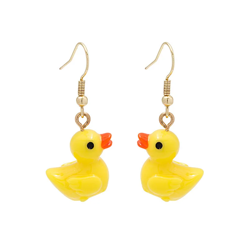 New Arrival Hot Style Personality Japanese And Korean Cartoon Hand Made Lovely Yellow Duck Funny Sweet Animal Earrings Trendy