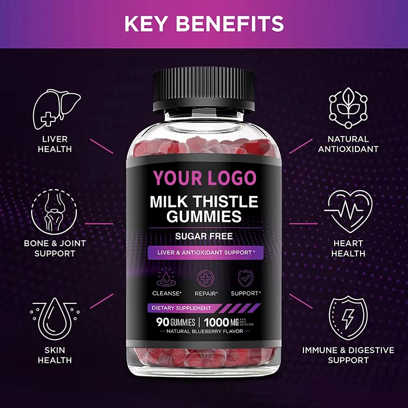 OEM/ODM Organic Milk Thistle Extract Supplement Pectin Formed Herbal Liver Health Bone & Joint Support Gummy Candy