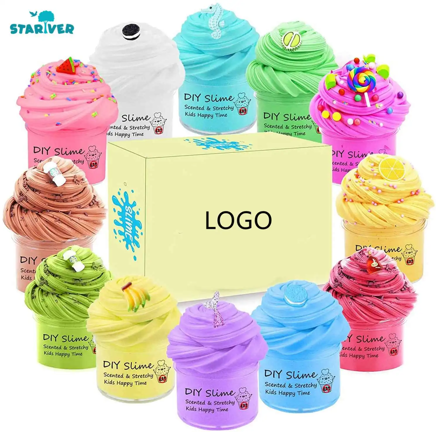 Amazon Fluffy Butter Slime Kit with Rainbow Blue Stitch Slime, Stretchy and Non Sticky DIY Sludge Cloud Slime Toys