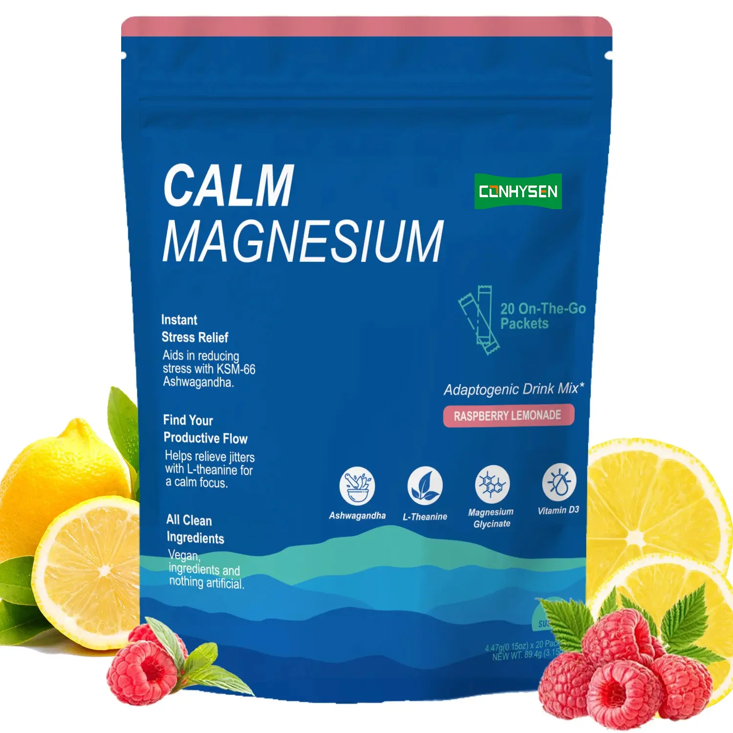 Top Grade Calm Magnesium Powder Packet Ksm-66 Magnesium Glycinate Supplements for Relaxation & Focus Promote Sleep Powder