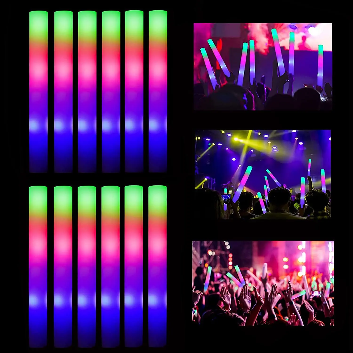 Colorful LED Glow Sticks Portable Foam Glow Light Stick Music Bar Party Glow Atmosphere Prop Halloween Christmas Decor