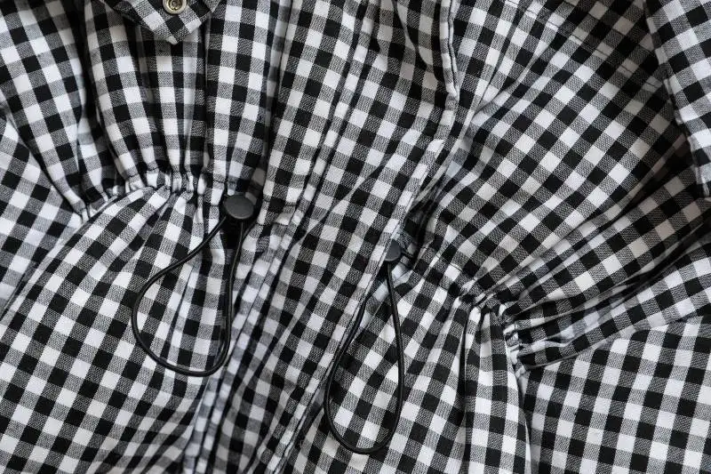 
Gray A-line Pattern Cotton Below Knee Long Sleeve Polyester Small Checked Coat for Women 