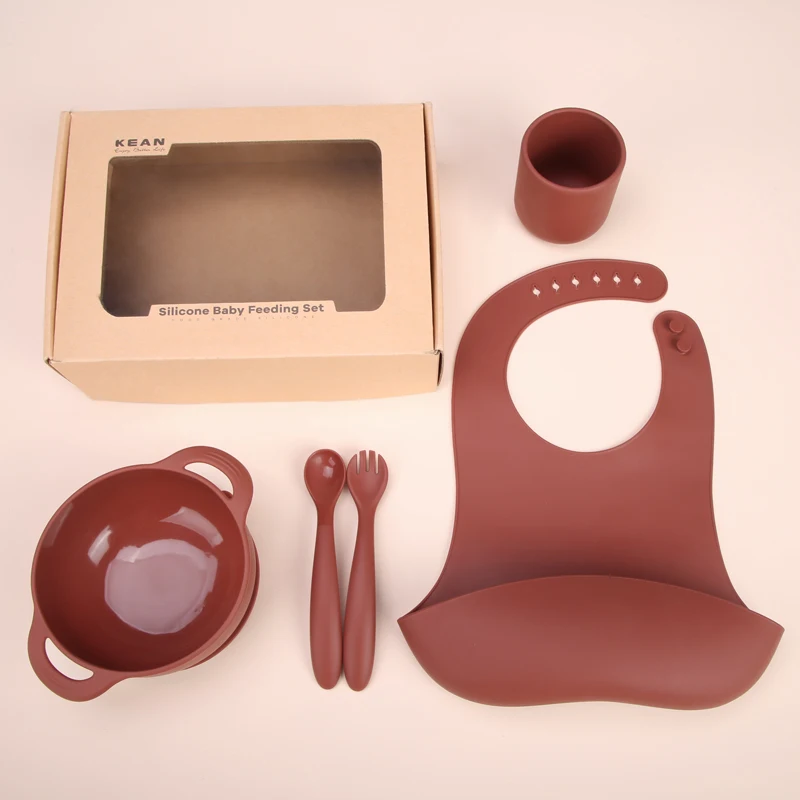 Hot Selling Wholesale Bpa Free Training Tableware Dinner Plate Bowl Bib Sippy Snack Cup Weaning Silicone Baby Feeding Set